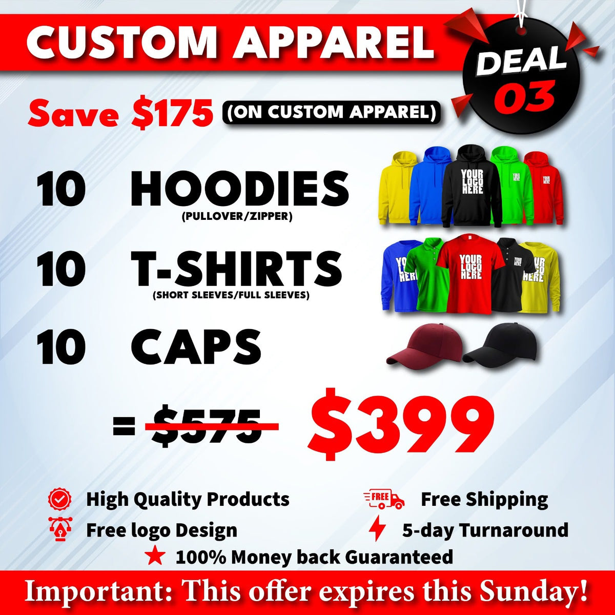 Deal 3 Hoodie Tee and Cap Pack custom printed by INK SN